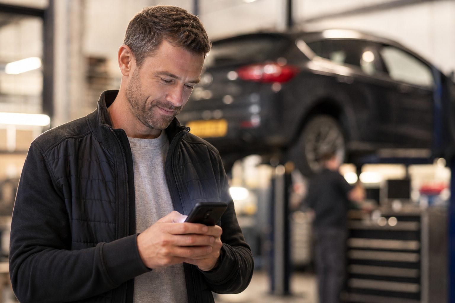 Customer reading SMS and tracking updates on their phone
